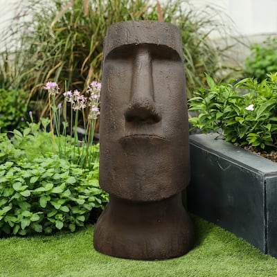 SunJet 35.6" Tall Moai Statue - Easter Island Head Indoor Outdoor Garden Sculpture
