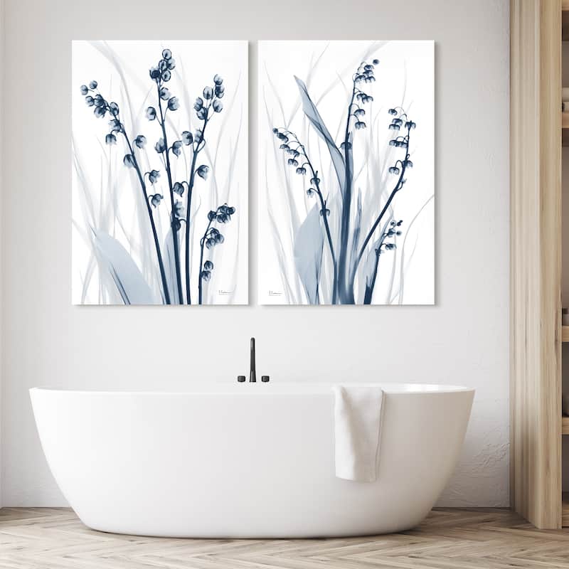 "Radiant Blues 1&2" Frameless Free Floating Tempered Glass Panel Graphic Wall Art