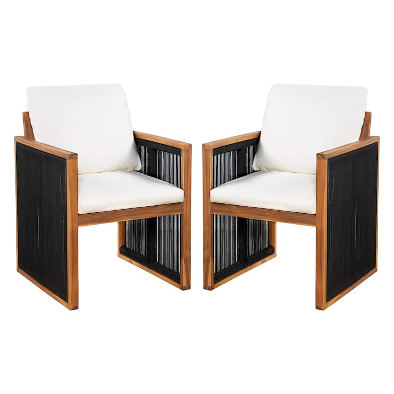 Christopher Knight Home - Valmont Modern Outdoor Acacia Wood Dining Arm Chair with Rope Back & Washable Cushion, Set of 2