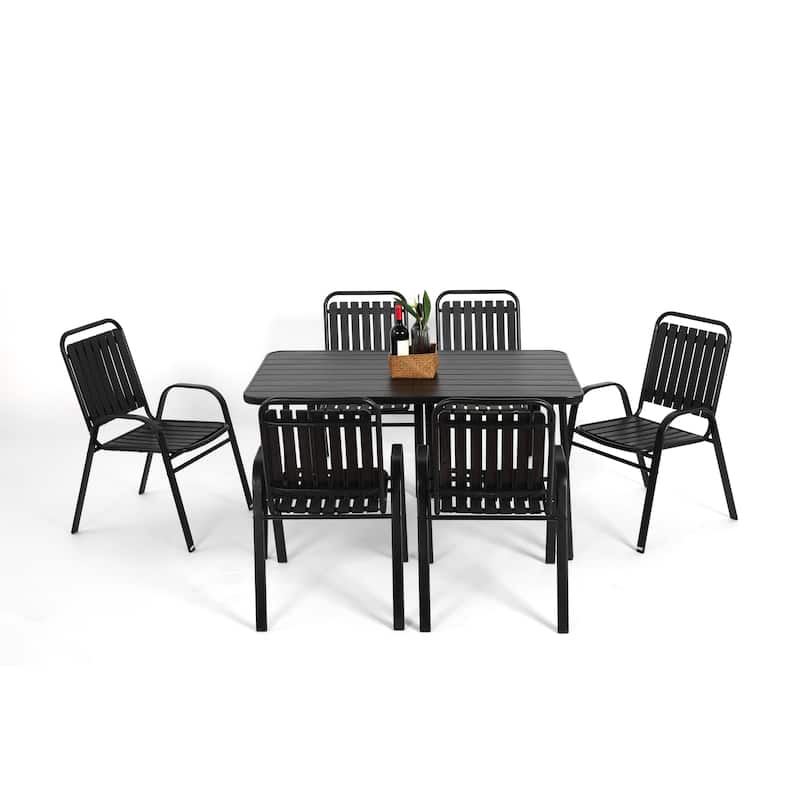 7 Pieces Patio Dining Set Outdoor Furniture Set, with 6 Plastic chair and Rectangular Steel Table for Patio and Backyard