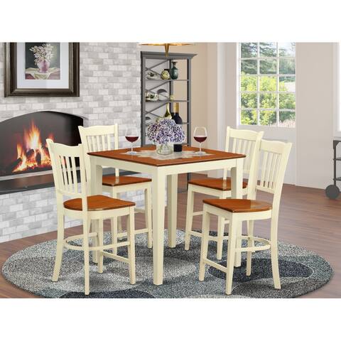 East West Furniture Rubberwood 5-piece Counter Height Pub Dining Set - a Table and Chairs - Buttermilk and Cherry Finish