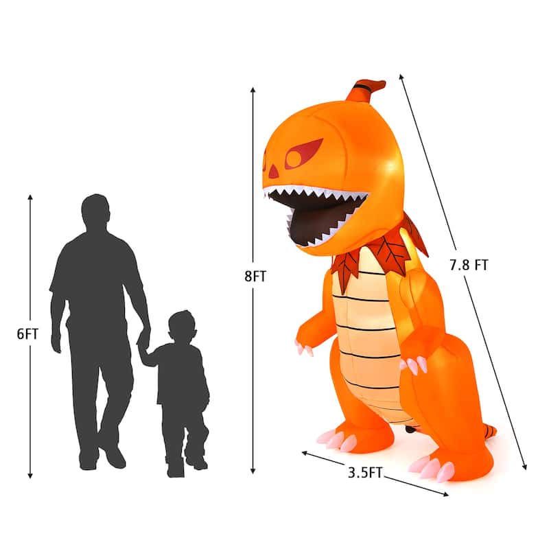 Costway 8FT Halloween Inflatable Pumpkin Head Dinosaur Blow Up with