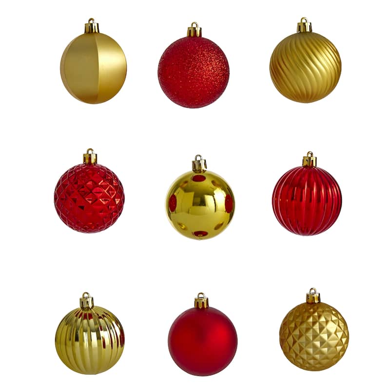 Shatterproof 3-Finish Christmas Ball Ornaments - 2" (60mm) - Red and Gold - 101ct