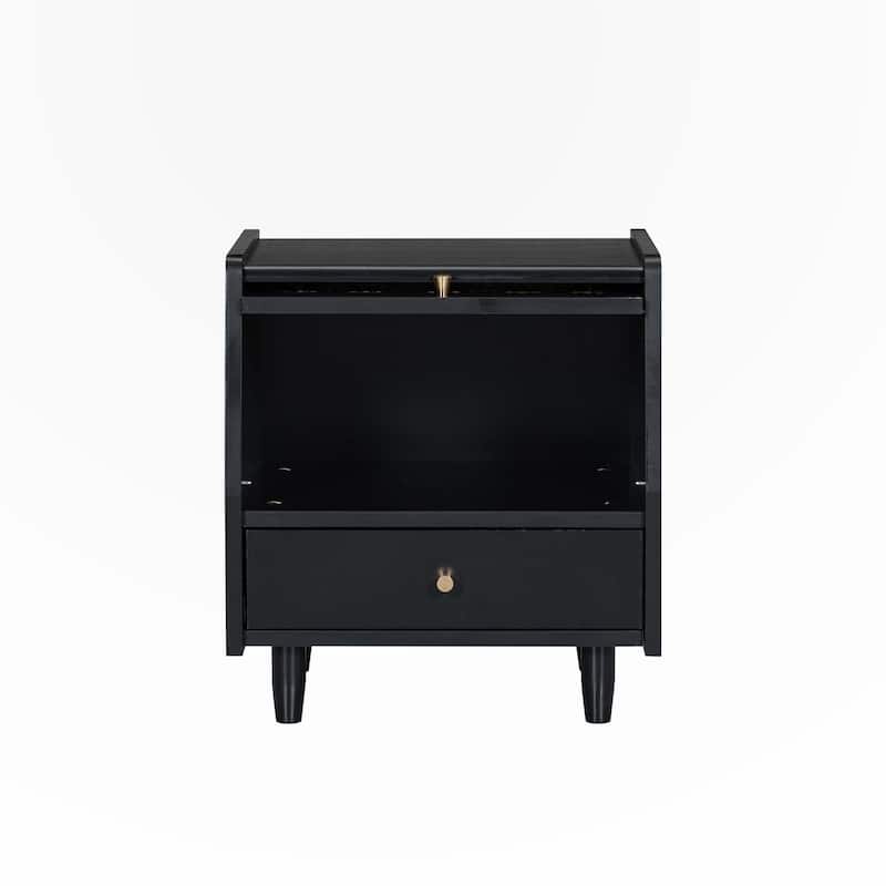 Wooden Nightstand with Rattan