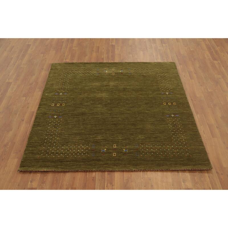 Hand Knotted Oriental 100% Wool Carpet Tribal Animal Pictorial Green Gabbeh Area Rug - 6' 0'' X 5' 10''