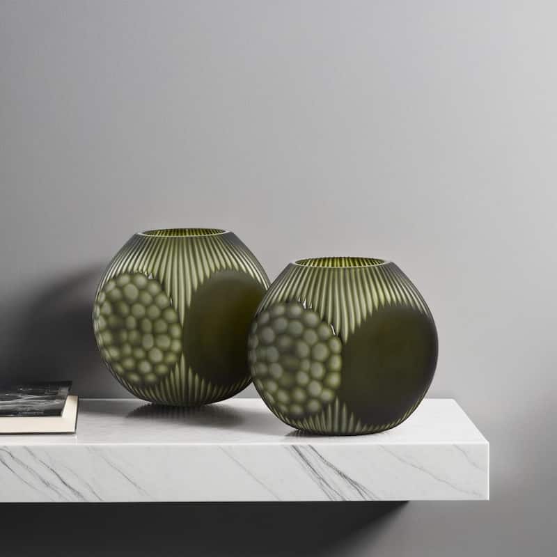 Allan Andrews Contemporary Four Sided Patterned Green Glass Vase