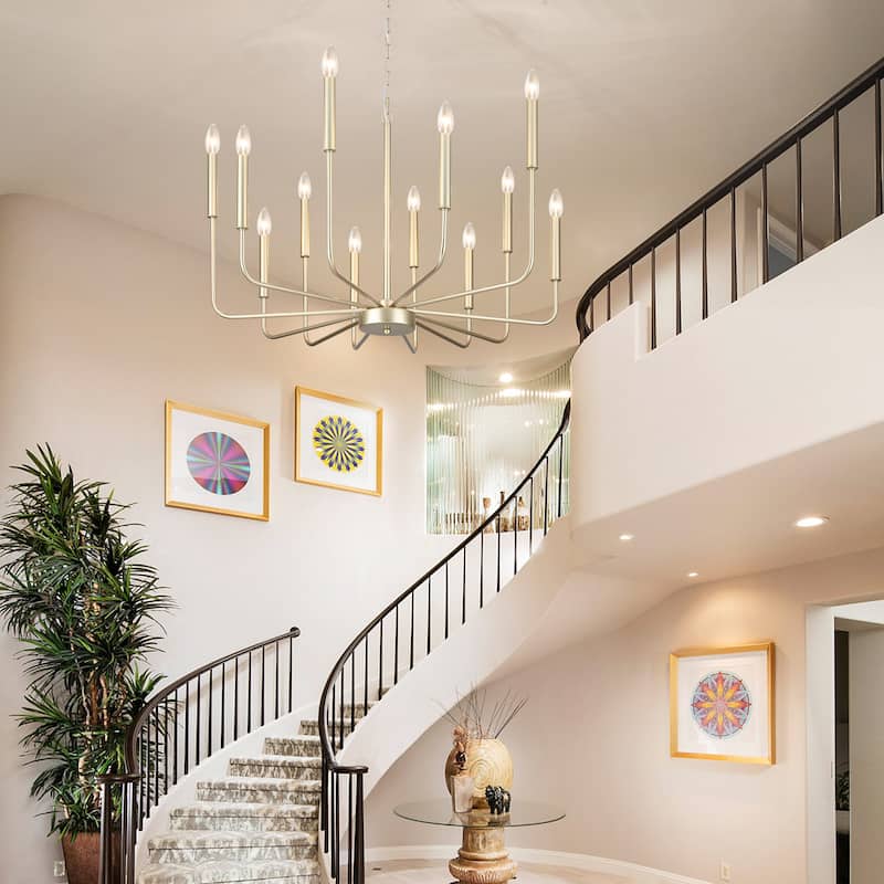 31.29" Wide Farmhouse Chandelier, 12-Light Classic Candle Chandelier for Dining Room Living Room Bedroom Kitchen