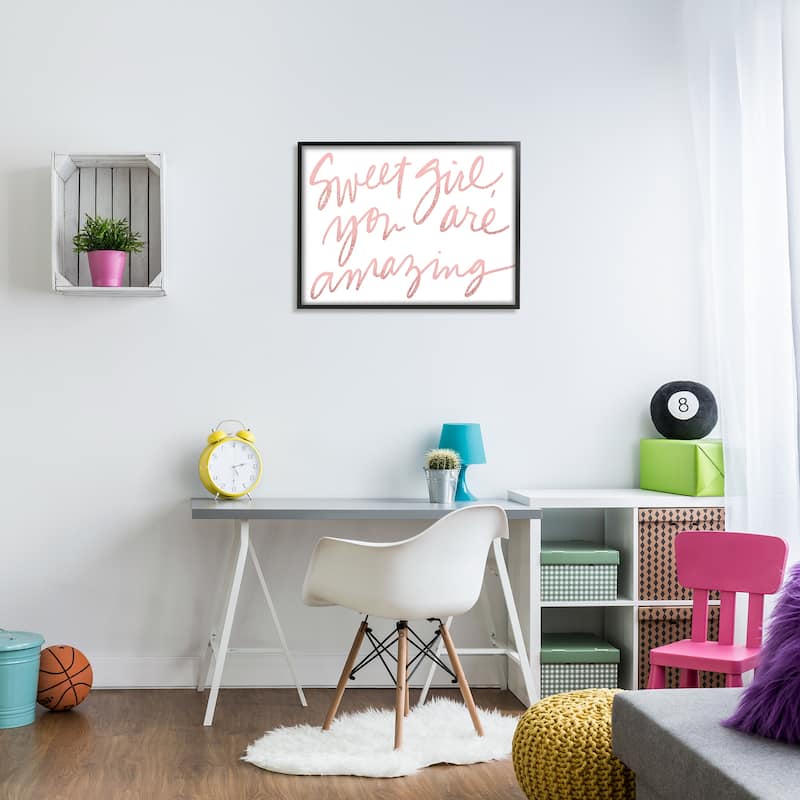 Stupell Sweet Girl You Are Amazing Phrase Pink Script Framed Wall Art