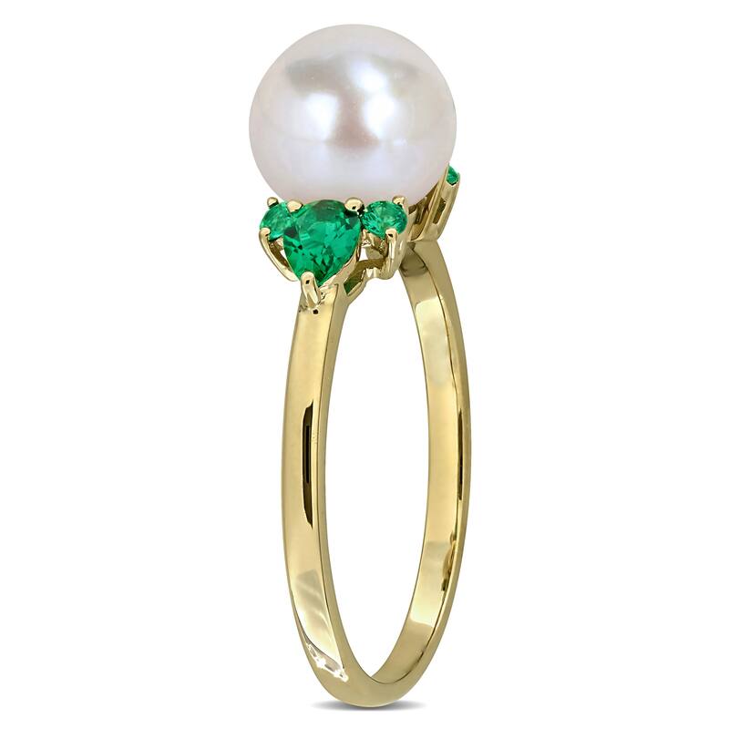 Miadora Cultured Freshwater Pearl and Gemstone Ring White or Yellow 14k Gold