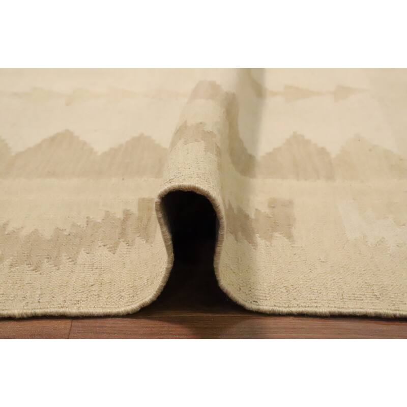 Hand Woven Oriental 100% Wool Carpet Southwestern Tribal Beige & Ivories Kilim Area Rug - 12' 10'' X 9' 9''