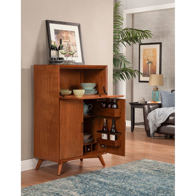 Alpine Furniture Flynn Large Wood Bar Cabinet in Acorn Brown