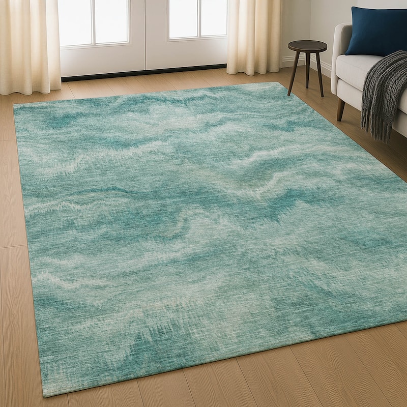Premium Washable Super Soft Contemporary Blur Mayfield Rug - Teal - 2'6" x 3'10"