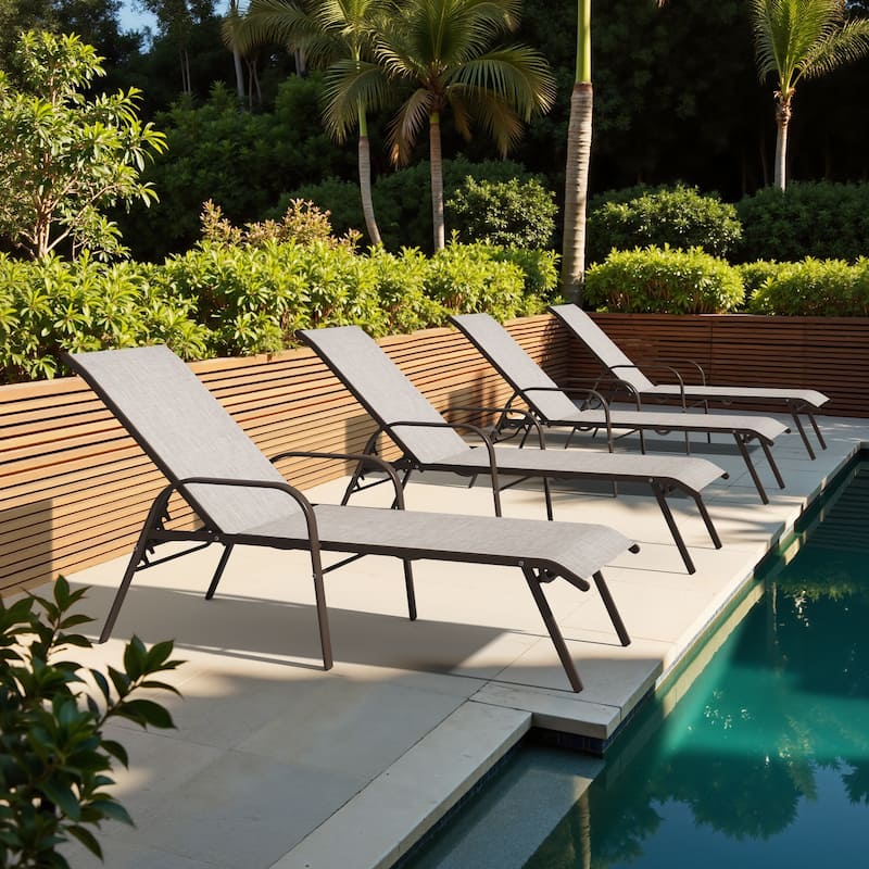 Crestlive Products Outdoor Adjustable Reclining Chaise Lounge Chair with Armrest