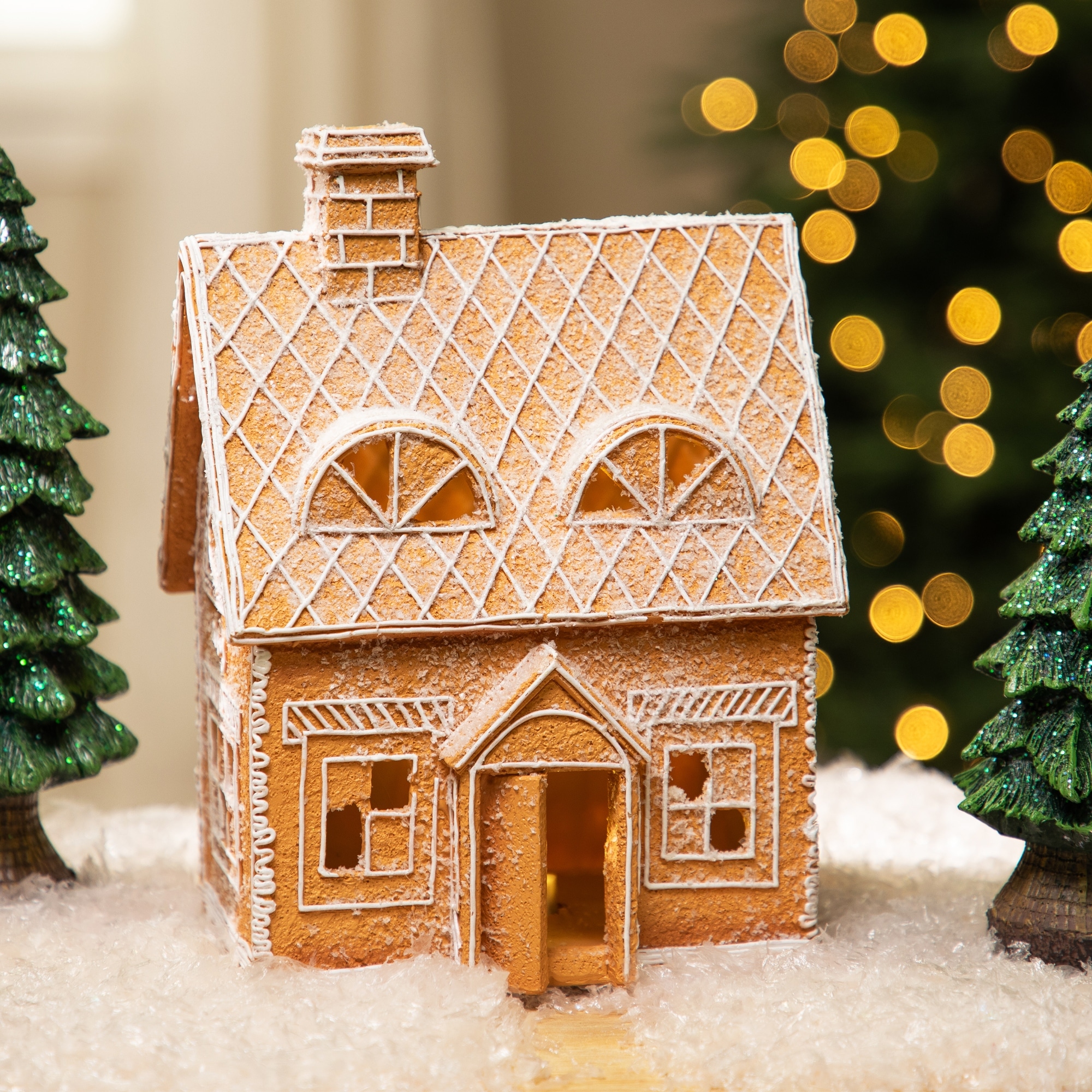 Lighted and Snowy Chimney Open Door Gingerbread House Christmas Decoration - 9.5"