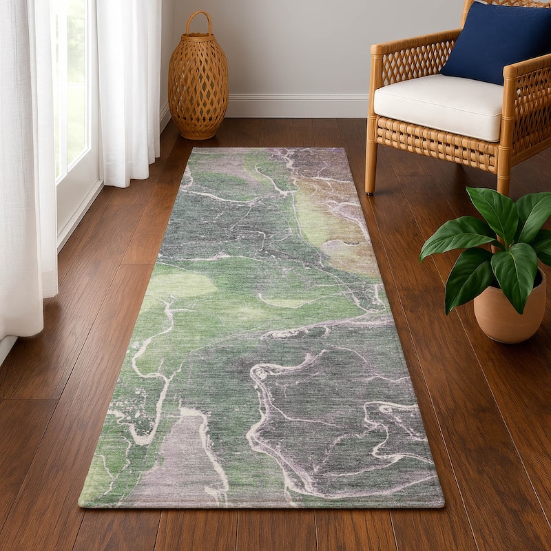 Premium Washable Super Soft Abstract Mayfield Rug - Green - 2'3" x 7'6"