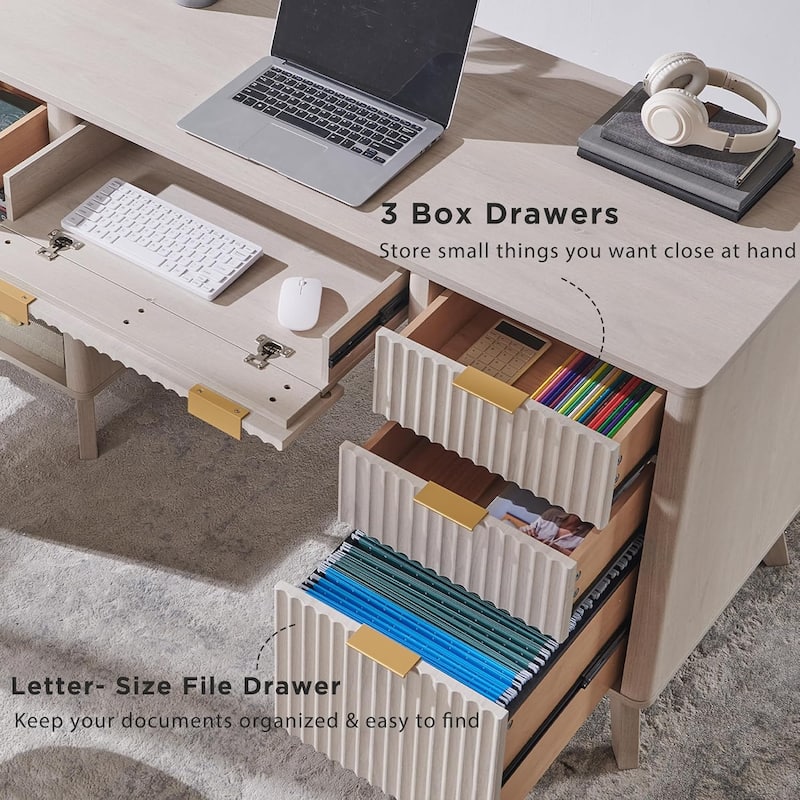 Modern Executive Desk with Charging Station, Home Office Computer Desk