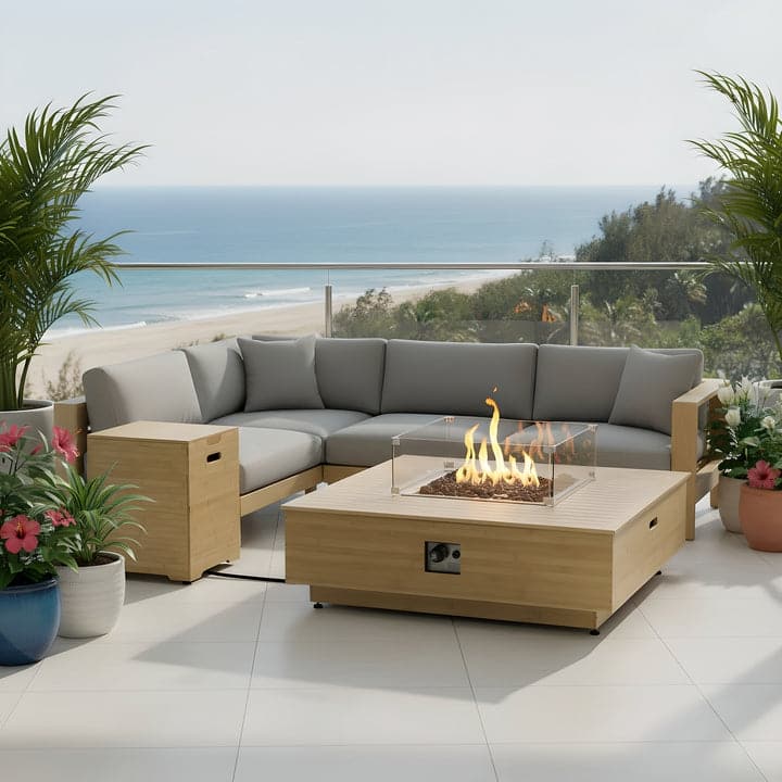 Kinger Home Harmony 43-Inch Large Square Outdoor Propane Gas Fire Pit Table - 43" L x 43" W x 14" H