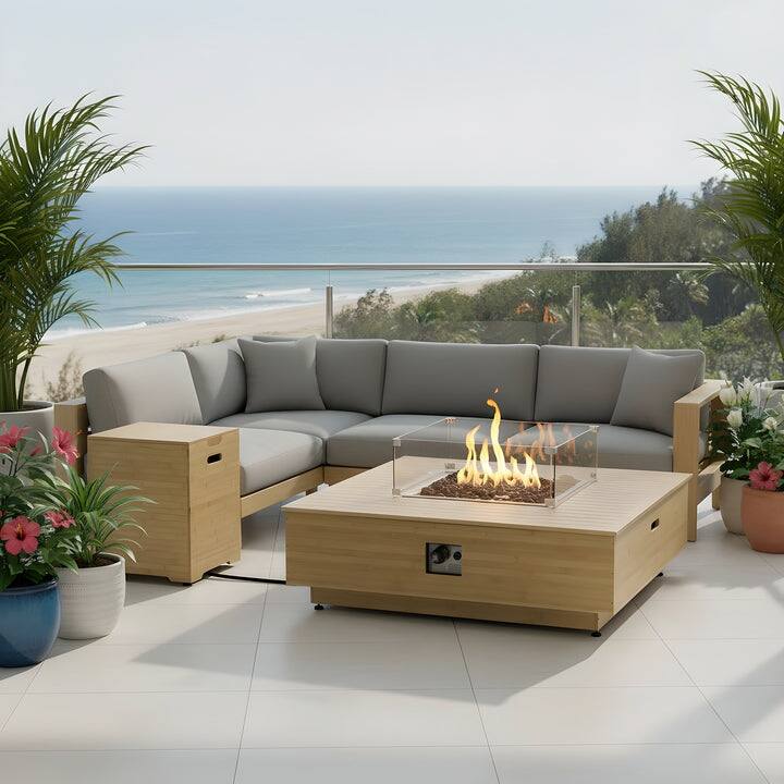 Kinger Home Harmony 43-Inch Large Square Outdoor Propane Gas Fire Pit Table - 43" L x 43" W x 14" H