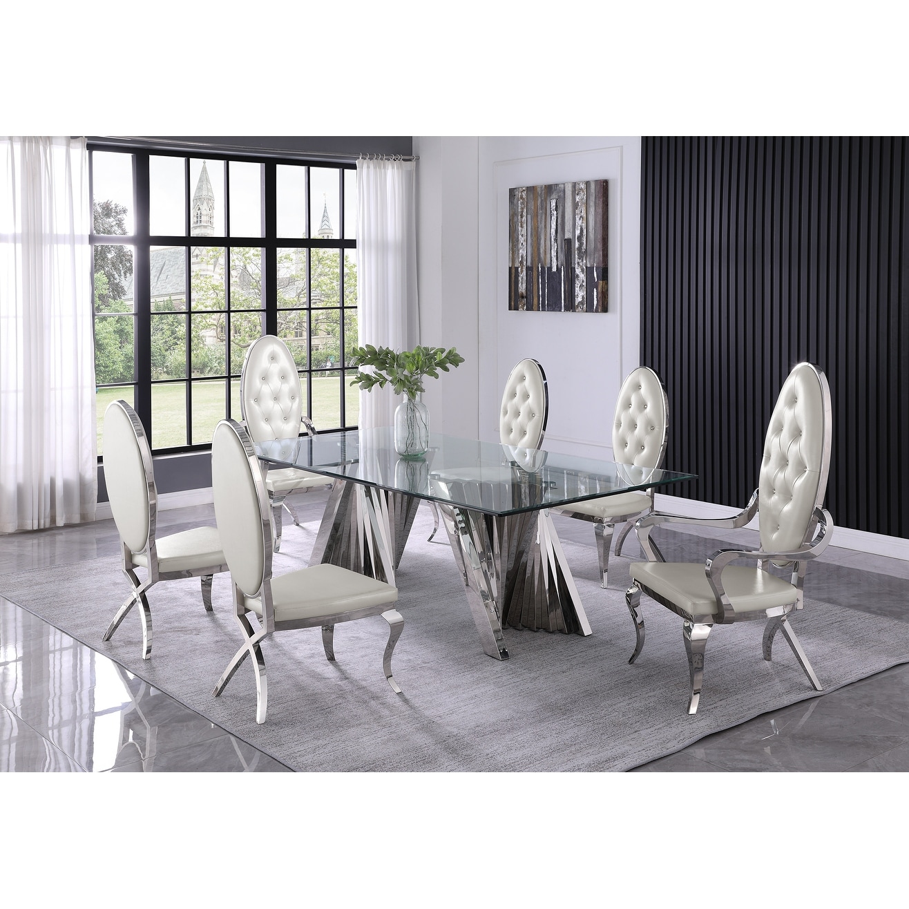 Best Quality Furniture Modern 9 Piece Dinette Dining Set with Gold Base