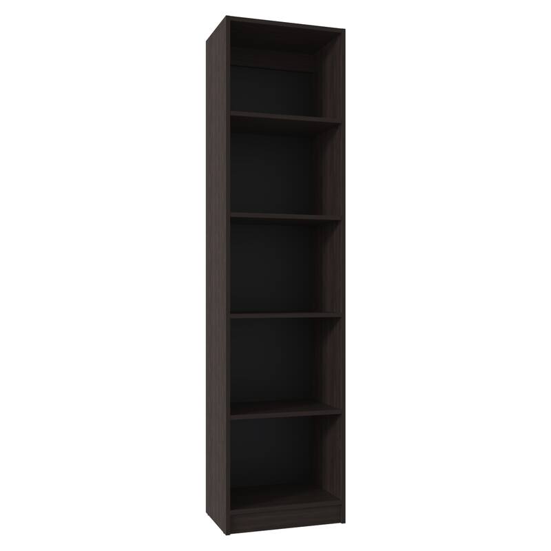 Home Slim 5 Shelves Narrow Bookcase With Open Shelves, Stained Walnut