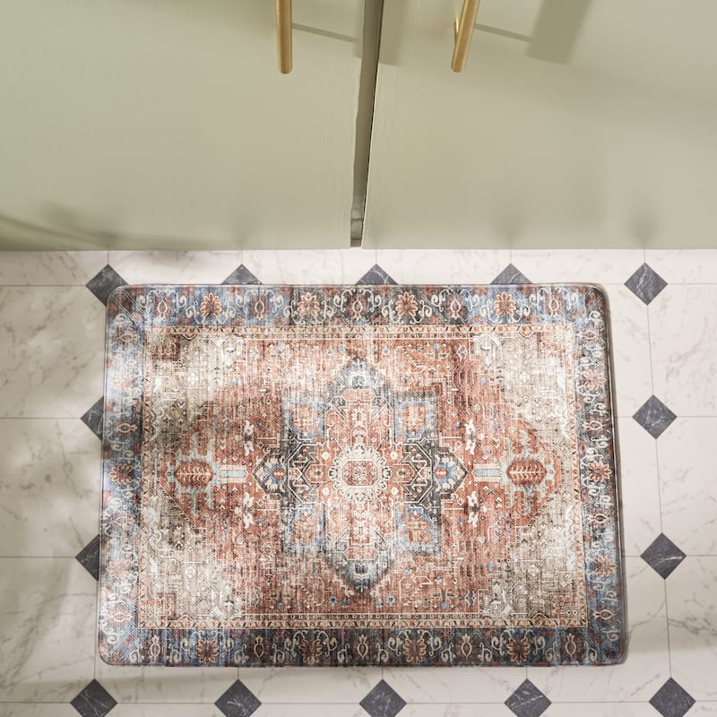 SAFAVIEH Kitchen Mat Milli Non-Slip PVC Kitchen Floor Area Rug - Rust/Aqua - 1'6" x 2'