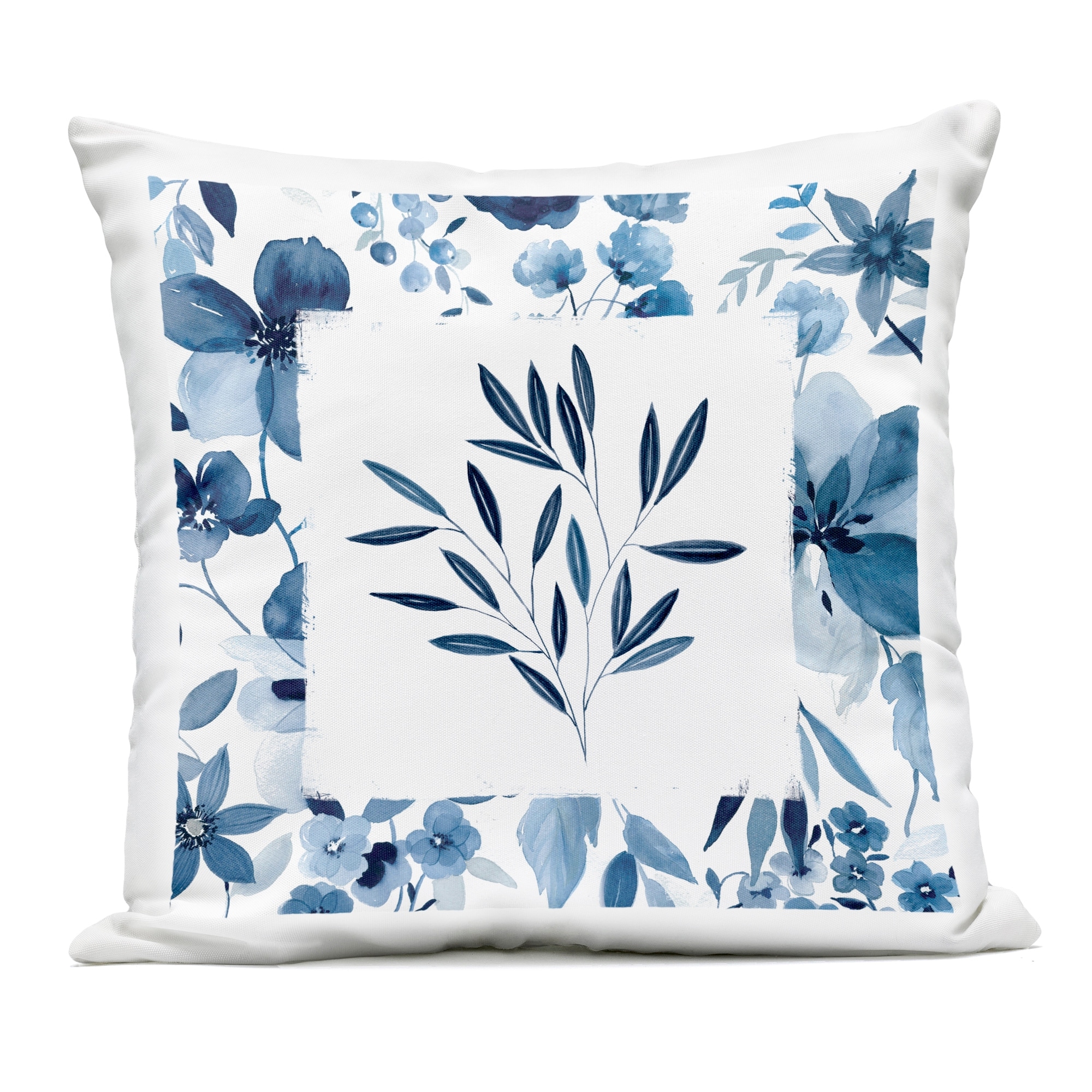 Stupell Indigo Leaves with Border Outdoor Throw Pillow Design By Carol Robinson