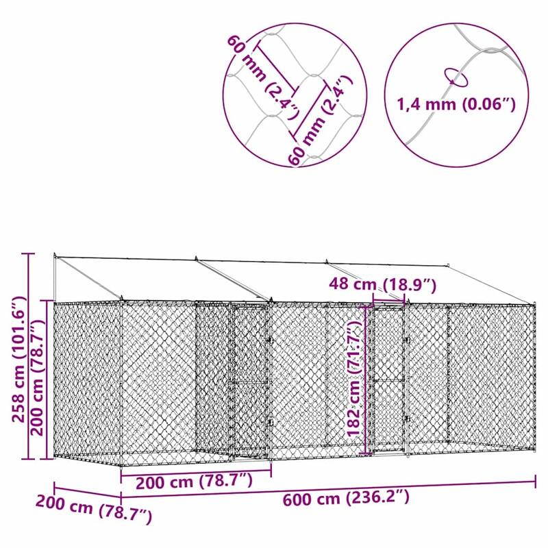 Dog Cage Silver 600/800 x 200 x 256 cm Galvanised Steel