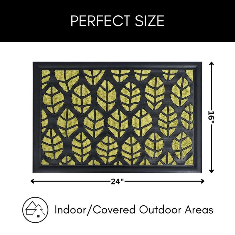 Decorative Leaf Pattern Door Mat 24x16 Inch Non-Slip Mat