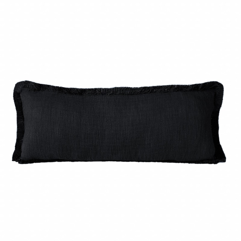 HomeRoots 14" X 36" Jet Black 100% Cotton Zippered Pillow