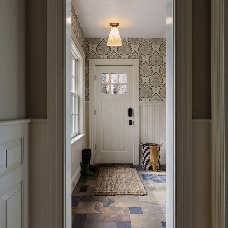 Vintage 1-Light Glass Cone Flush Mount Ceiling Light - Brass