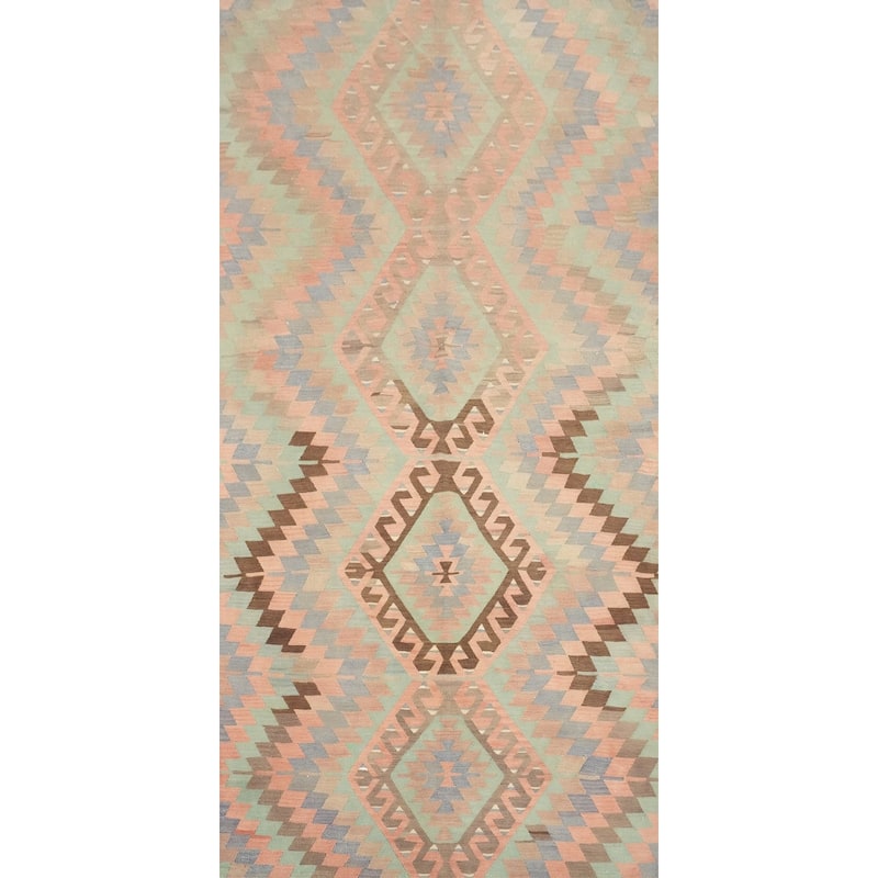 Hand Woven Oriental 100% Wool Carpet Southwestern Tribal Green Kilim Area Rug - 9' 6'' X 4' 10''