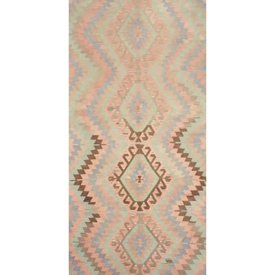 Hand Woven Oriental 100% Wool Carpet Southwestern Tribal Green Kilim Area Rug - 9' 6'' X 4' 10''