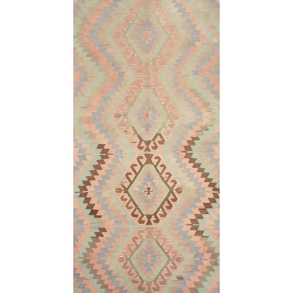 Hand Woven Oriental 100% Wool Carpet Southwestern Tribal Green Kilim Area Rug - 9' 6'' X 4' 10''
