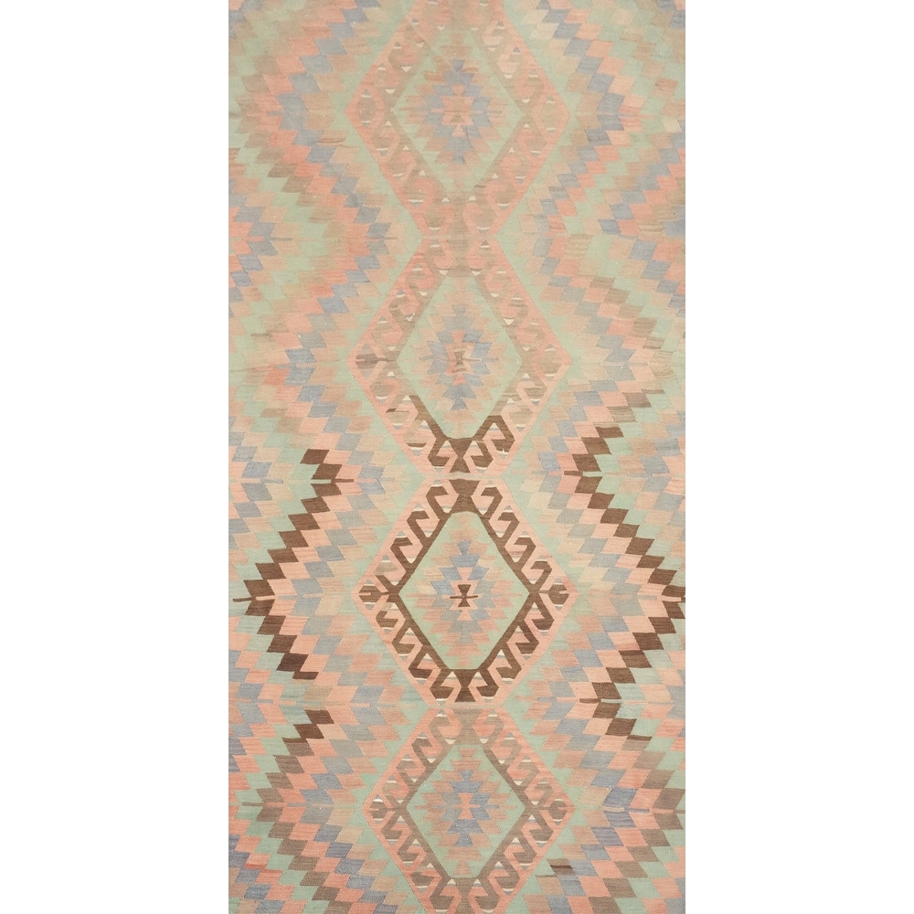 Hand Woven Oriental 100% Wool Carpet Southwestern Tribal Green Kilim Area Rug - 9' 6'' X 4' 10''