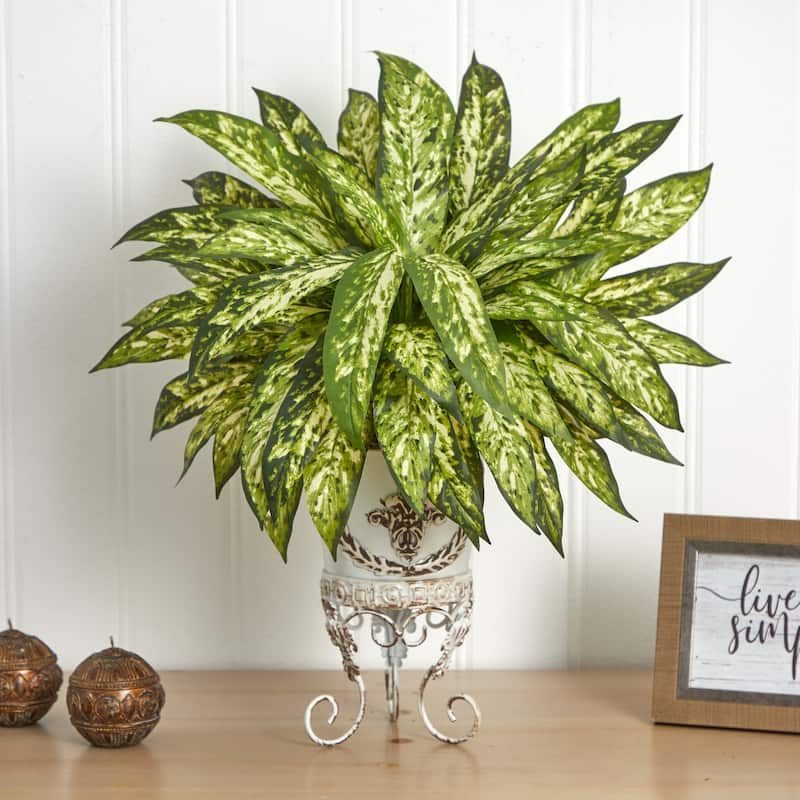 Artistic Plant Decor 24" Tall - Metal Planter with Green Leaves - Home Accent & Indoor DÃ©cor - 2ft.