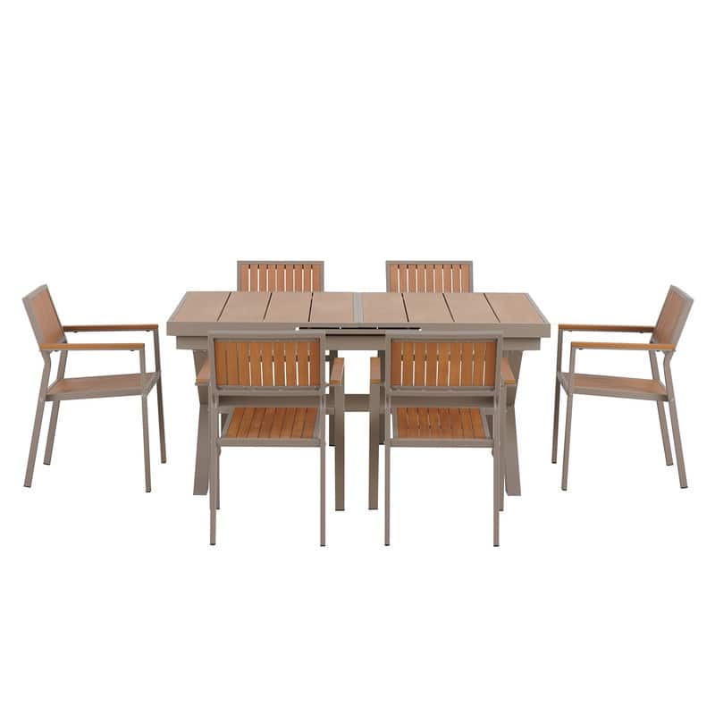 Expandable 6-Piece Outdoor Dining Set, Extending Table & Flexible Chairs