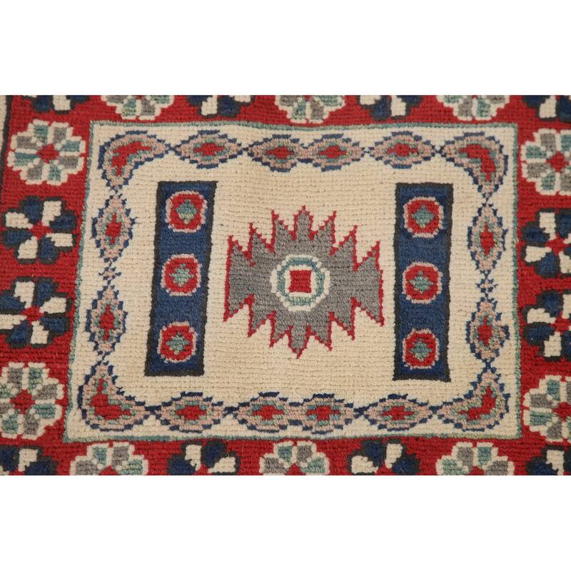 Hand Knotted Oriental 100% Wool Carpet Traditional All-Over Beige & Ivories Kazak Area Rug - 9' 7'' X 6' 6''