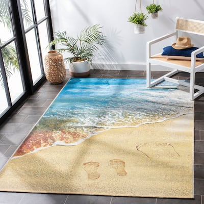 SAFAVIEH Barbados Bukurie Tropical Indoor/ Outdoor Waterproof Patio Backyard Rug