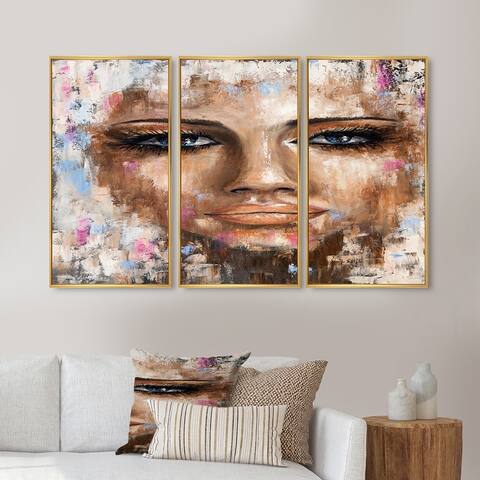 Designart 'Portrait Of A Young Woman I' Traditional Framed Canvas Wall Art Print Set of 3 - 4 Colors of Frames