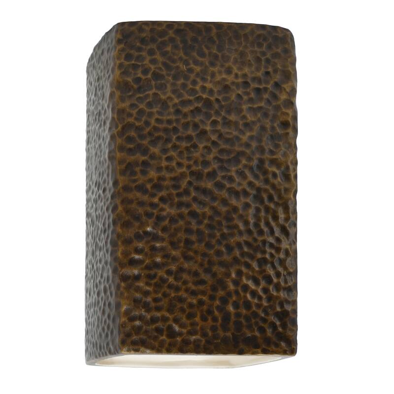 Justice Design Ambiance - Large Rectangle Wall Sconce - Closed Top - Replaceable Bulb - Hammered Brass