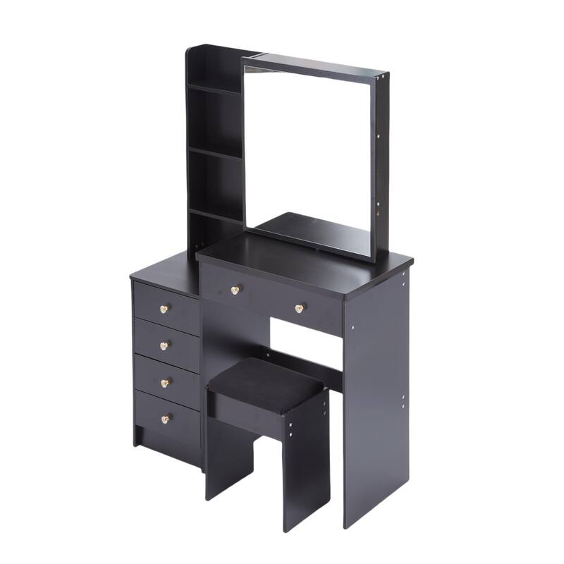 37" Full-Size Vanity Set with Sliding Mirror & Cushioned Stool