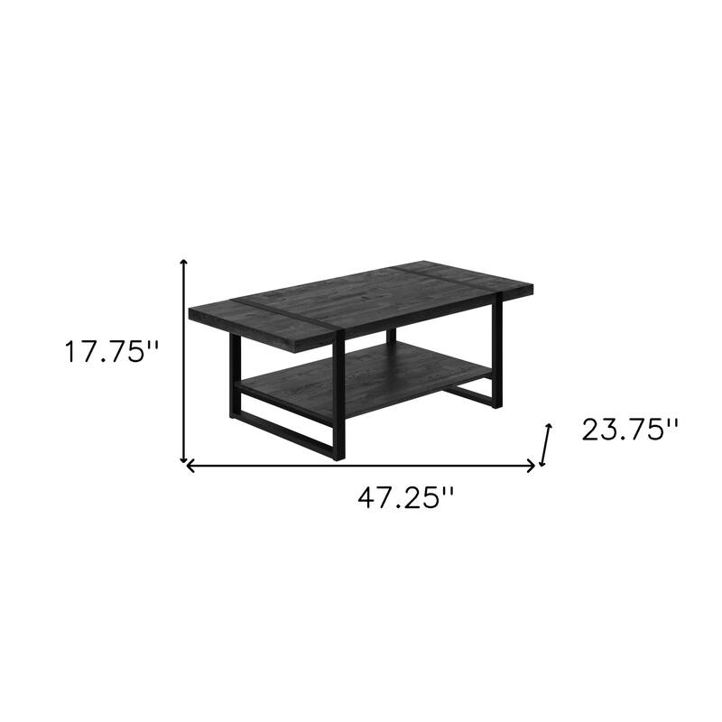 HomeRoots 47" Black Rectangular Coffee Table With Shelf - 47.25