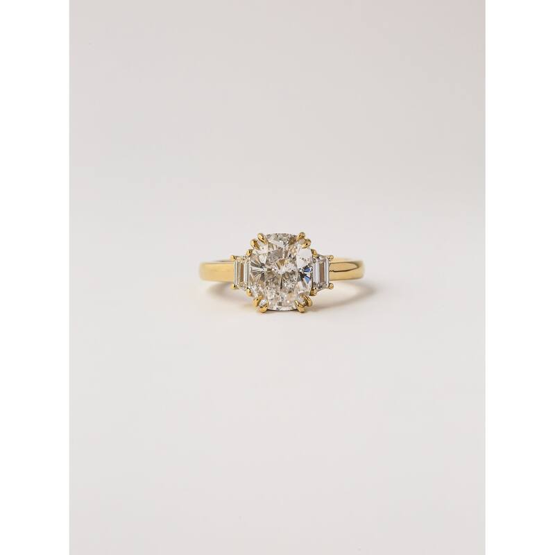 Kobelli 3.32 Carat Natural Diamond IGI Certified 18k Yellow Gold 3-Stone Cushion & Trapezoid Meghan Engagement Ring