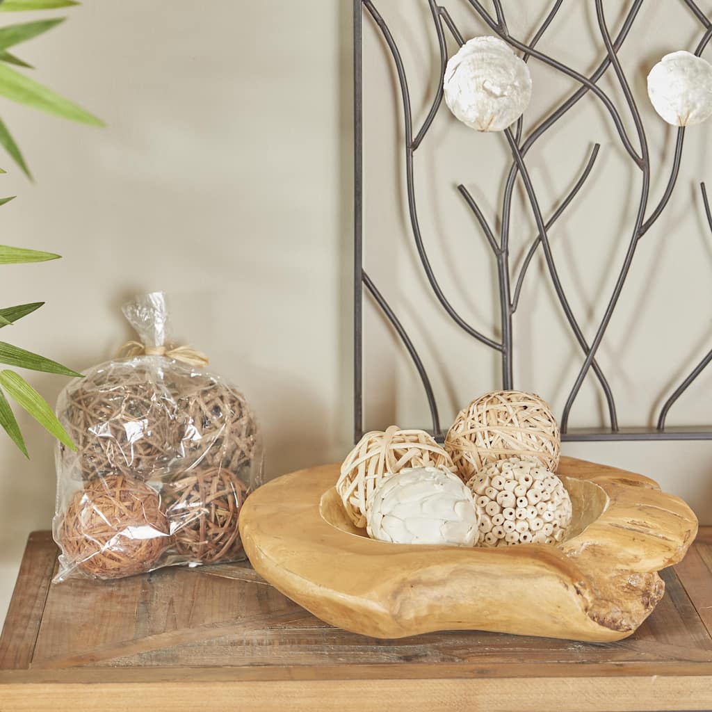 Brown Dried Plant Handmade Orbs & Vase Filler with Varying Designs (Set of 2)