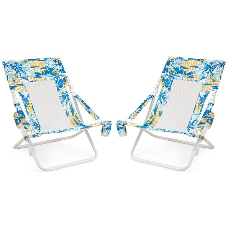 Costway Folding Low Beach Chair, Set of 2 with Padded Head Pillow,