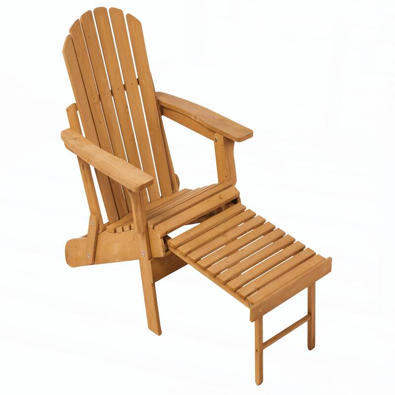 Outdoor Wooden Folding Adirondack Chair with Retractable Ottoman