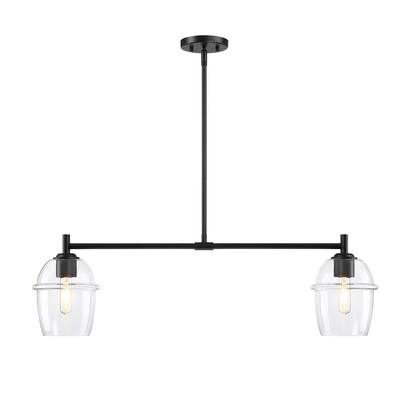 Summer Jazz 60 Watt 2-Light Matte Black Transitional Island Light with Clear Glass Shades - 10.5