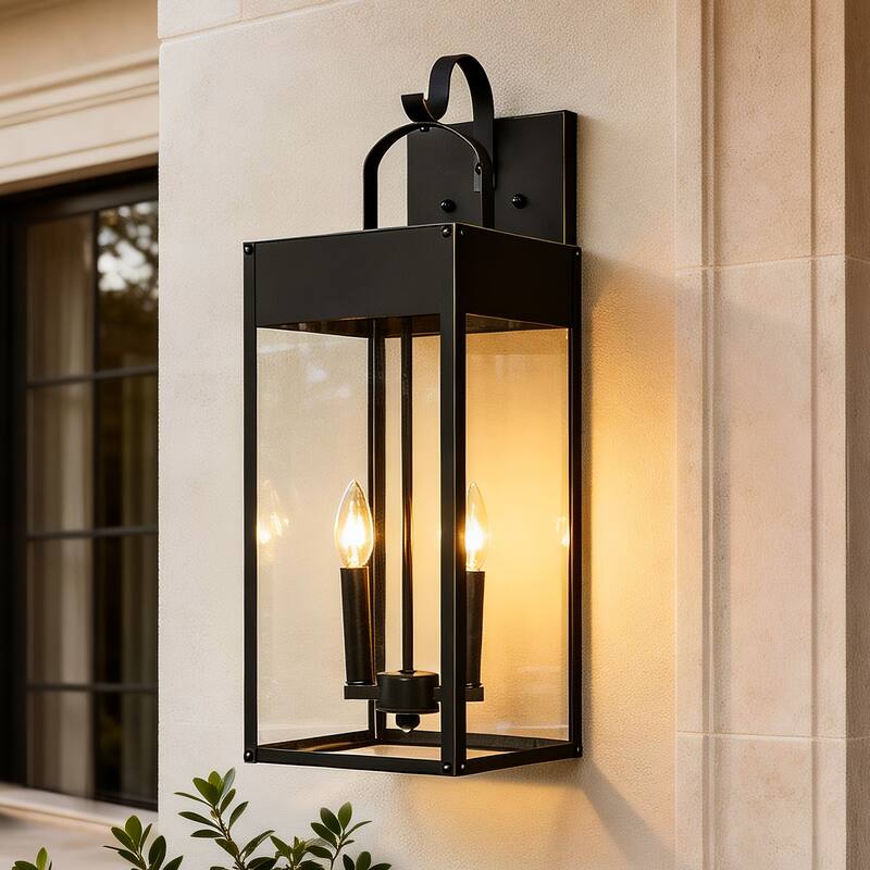 Oil Rubbed Bronze Outdoor Hardwired Wall Lantern Sconce - 2 Variants (20in 1-Light/24in c), Clear Glass, Wet Rated - 2-Light