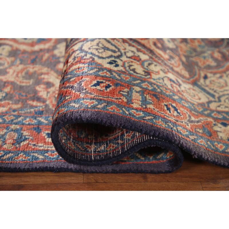 Hand Knotted Oriental 100% Wool Carpet Traditional Floral Navy Blue & Blues Mahal Runner Rug - 10' 10'' X 3' 3''