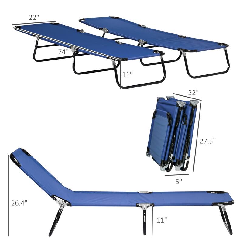 Outsunny 2 Piece Folding Chaise Lounge Pool Chairs with 5-Level Reclining Back, Steel Frame for Beach, Yard, Patio